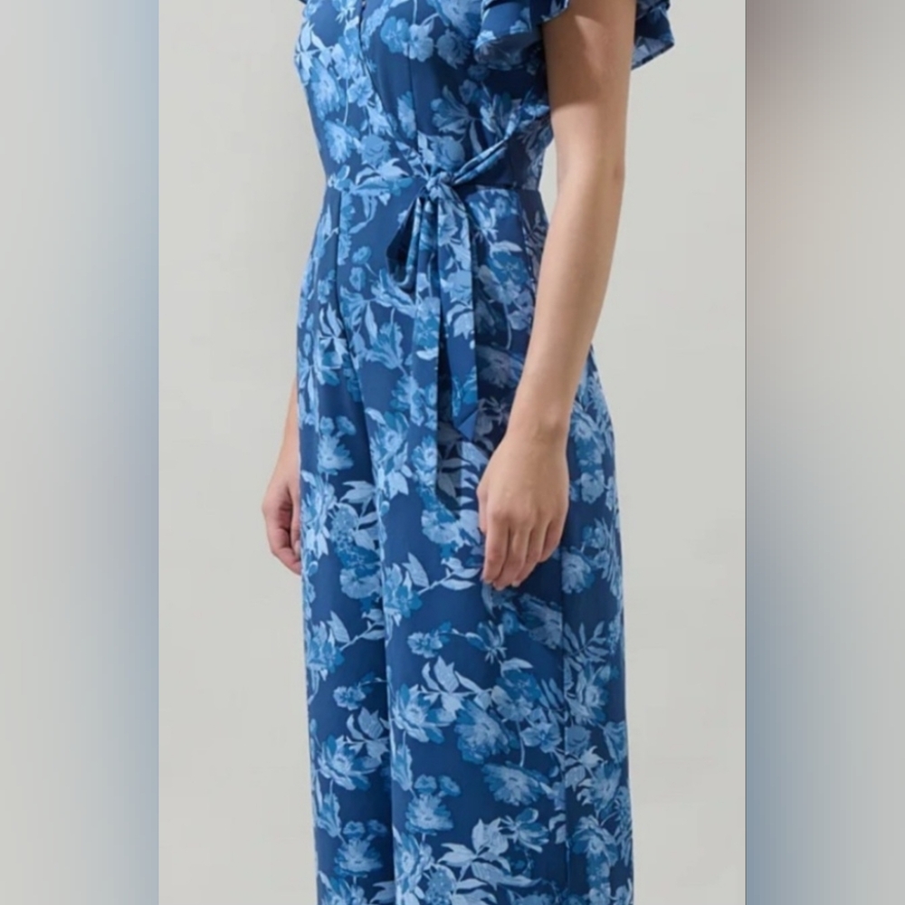 Sugarlips Floral Blue Pantsuit Women's Jumpsuit NWT Office Preppy Retro 90s Y2K - Picture 5 of 11